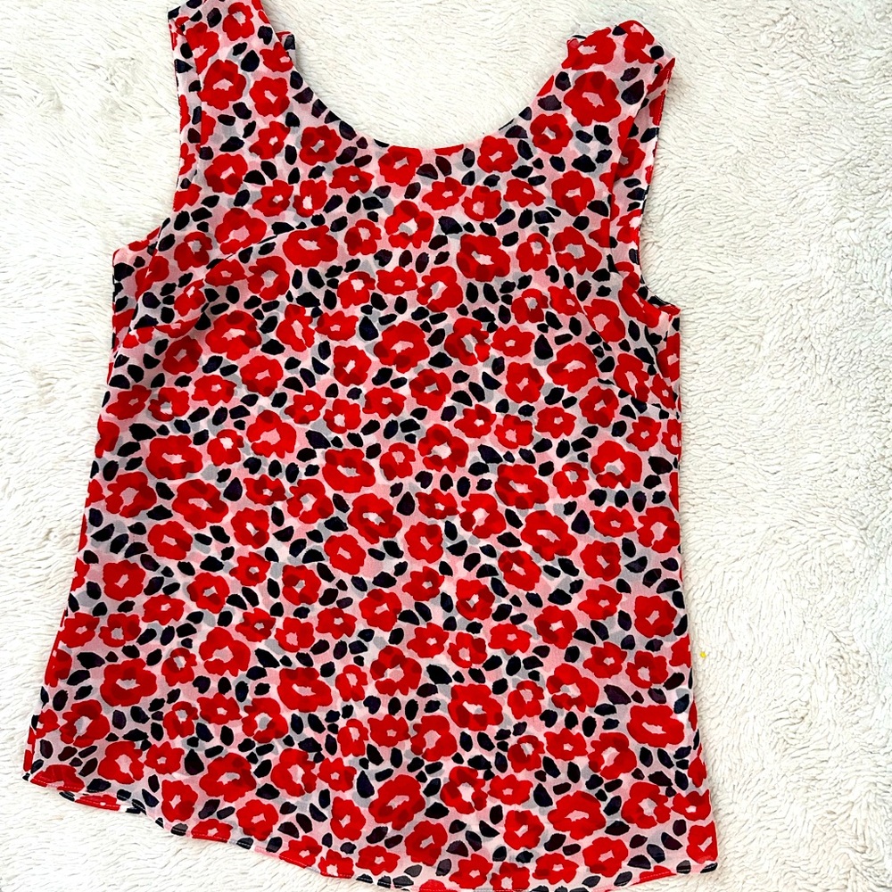 Cabi red, black and white poppy print tank